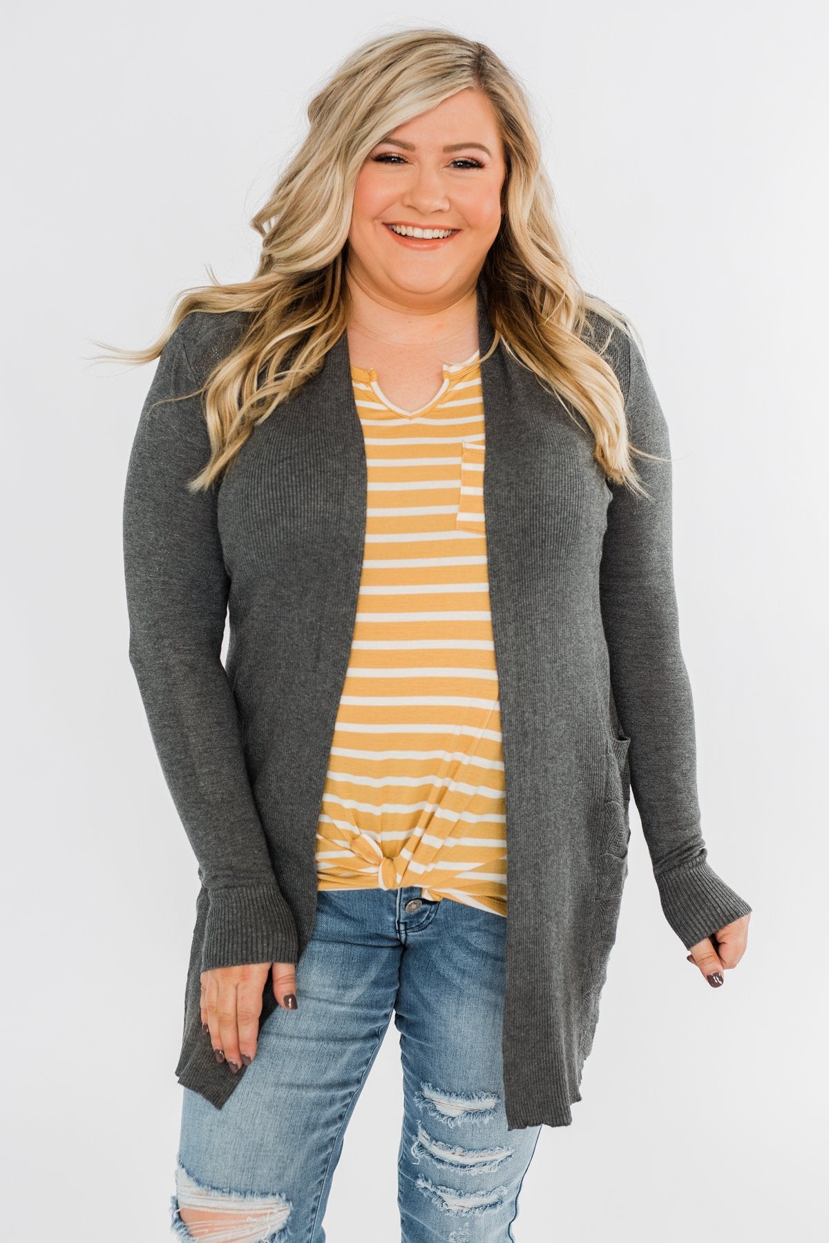 Lots of Love Knit Cardigan- Charcoal
