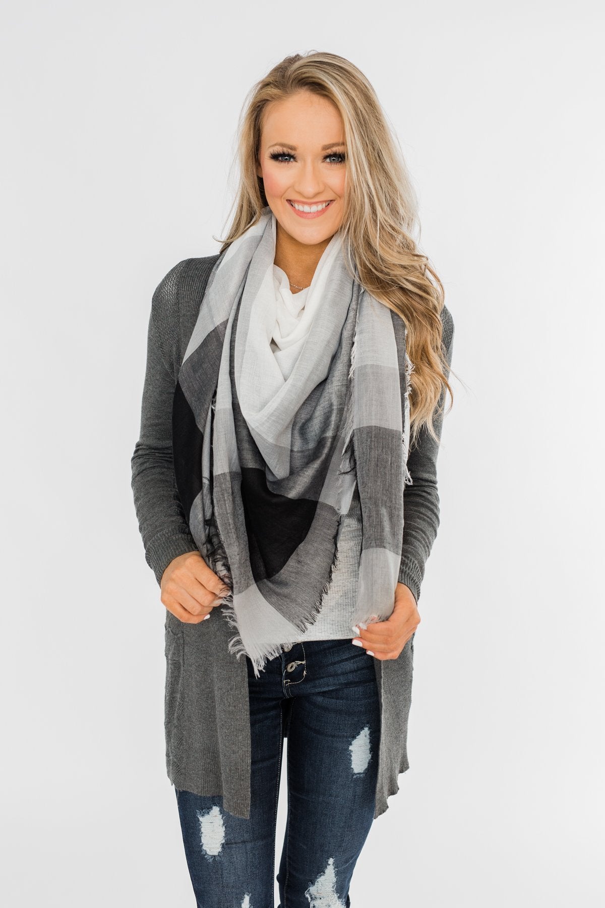 Lightweight Blanket Scarf- Black & Grey
