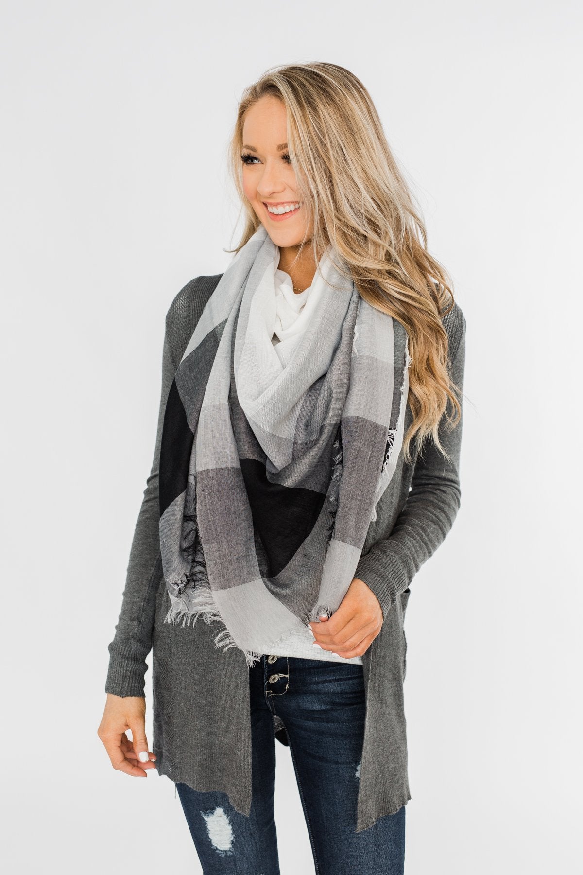 Lightweight Blanket Scarf- Black & Grey