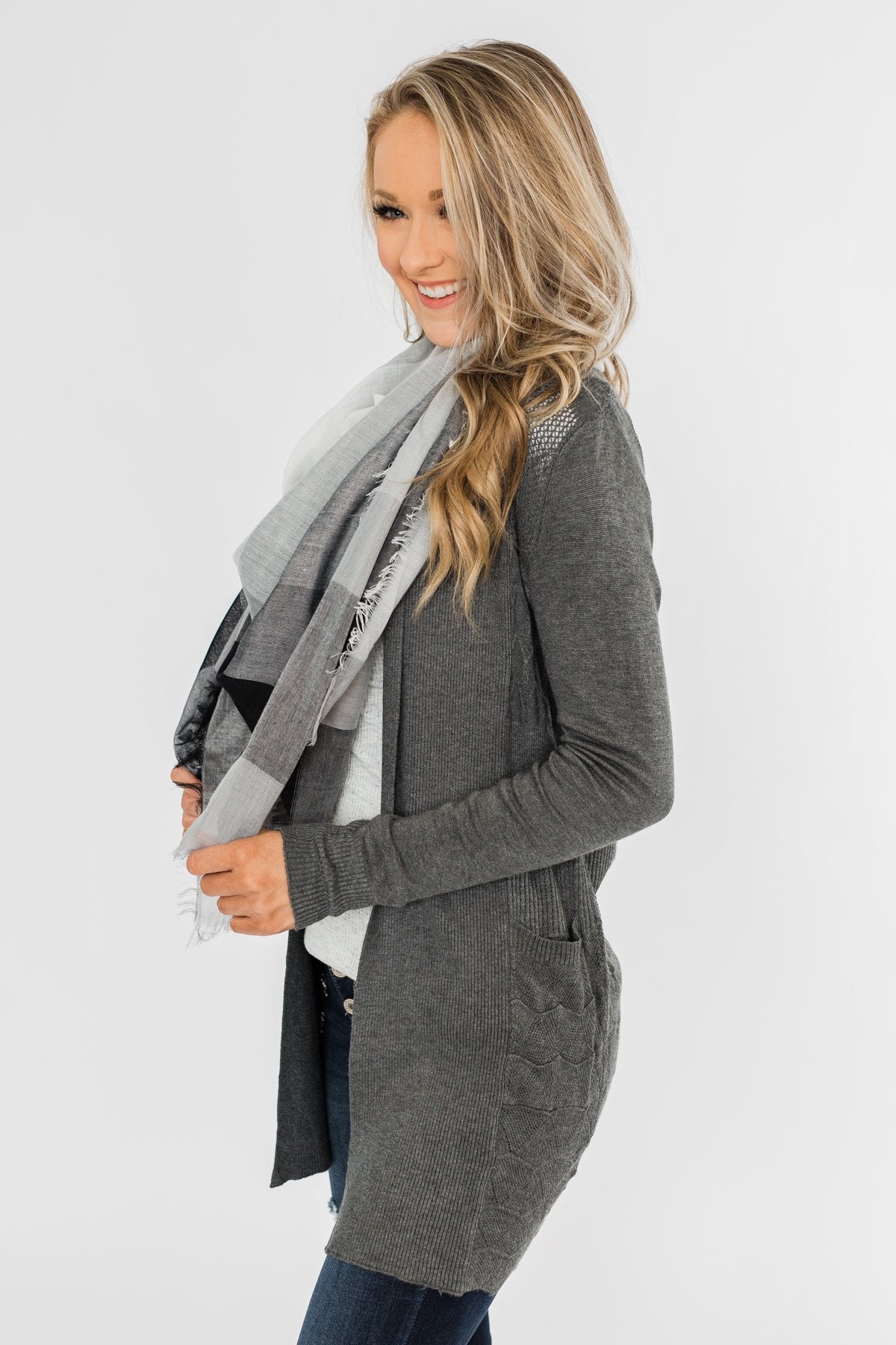 Lightweight Blanket Scarf- Black & Grey