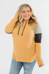 Makes Me Happy Color Block Hoodie- Mustard