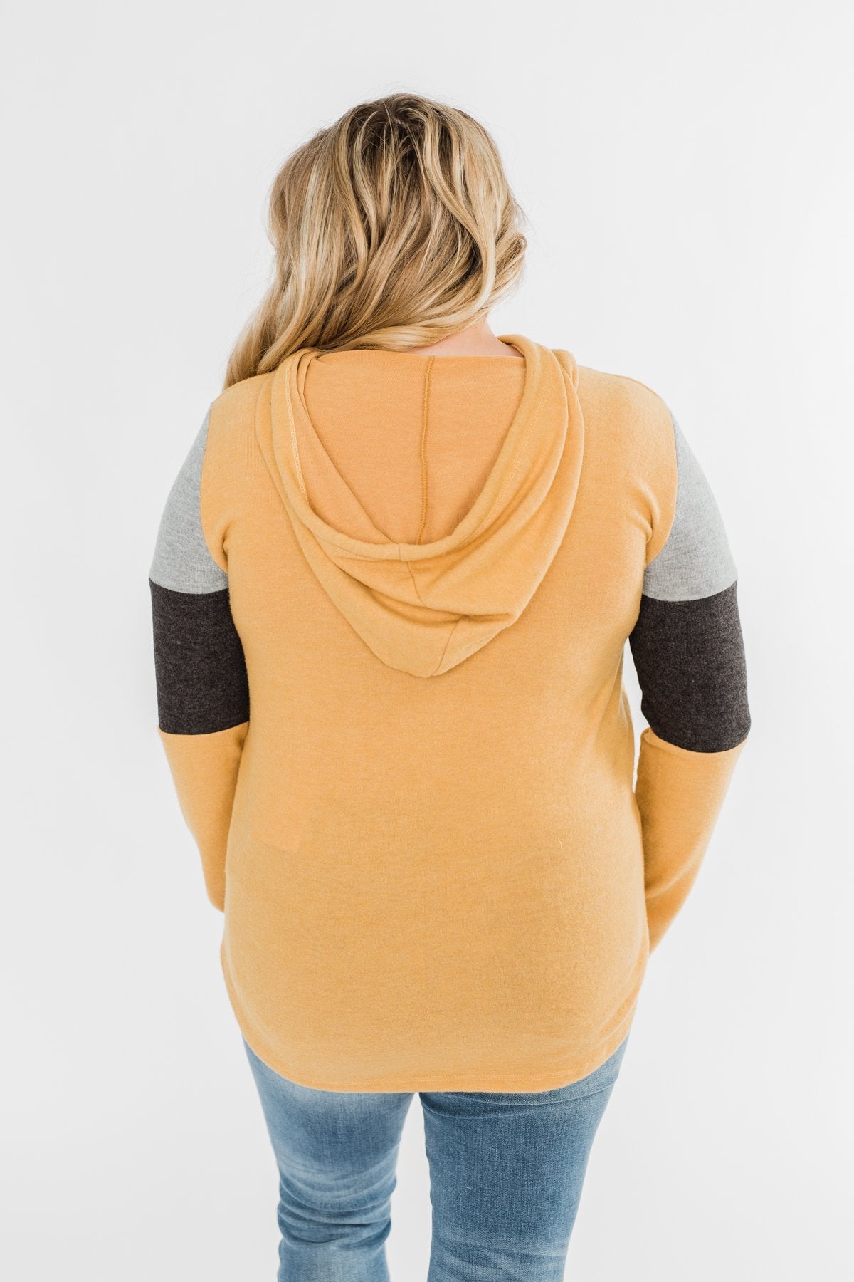 Makes Me Happy Color Block Hoodie- Mustard