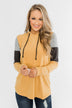 Makes Me Happy Color Block Hoodie- Mustard
