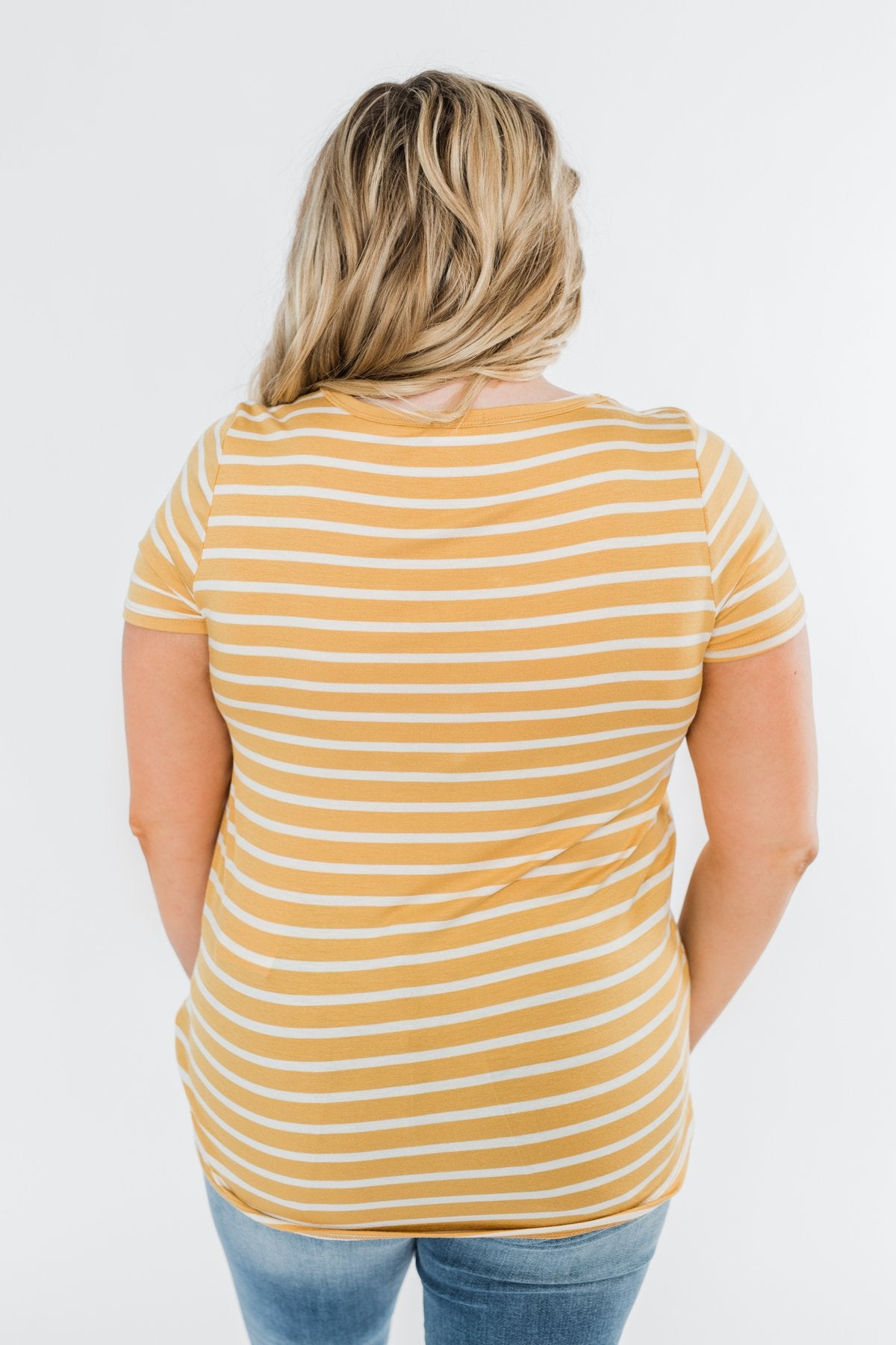 This is Me Striped Notch Pocket Top- Golden Yellow & Ivory