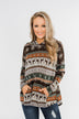Feeling Festive Reindeer Print Hoodie- Grey, Olive, & Rust