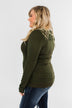 Lace Back 5-Button Henley Top- Olive
