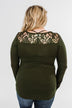Lace Back 5-Button Henley Top- Olive