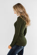 Lace Back 5-Button Henley Top- Olive