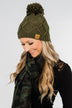 Fleece Lined Pom Beanie- Dark Olive