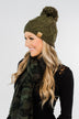 Fleece Lined Pom Beanie- Dark Olive