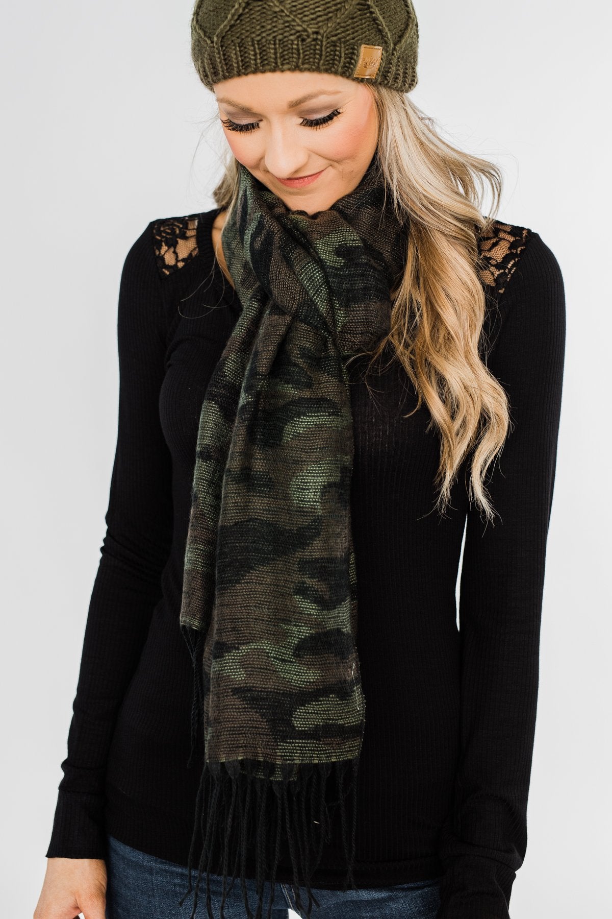 Knit Table Runner Scarf- Camo