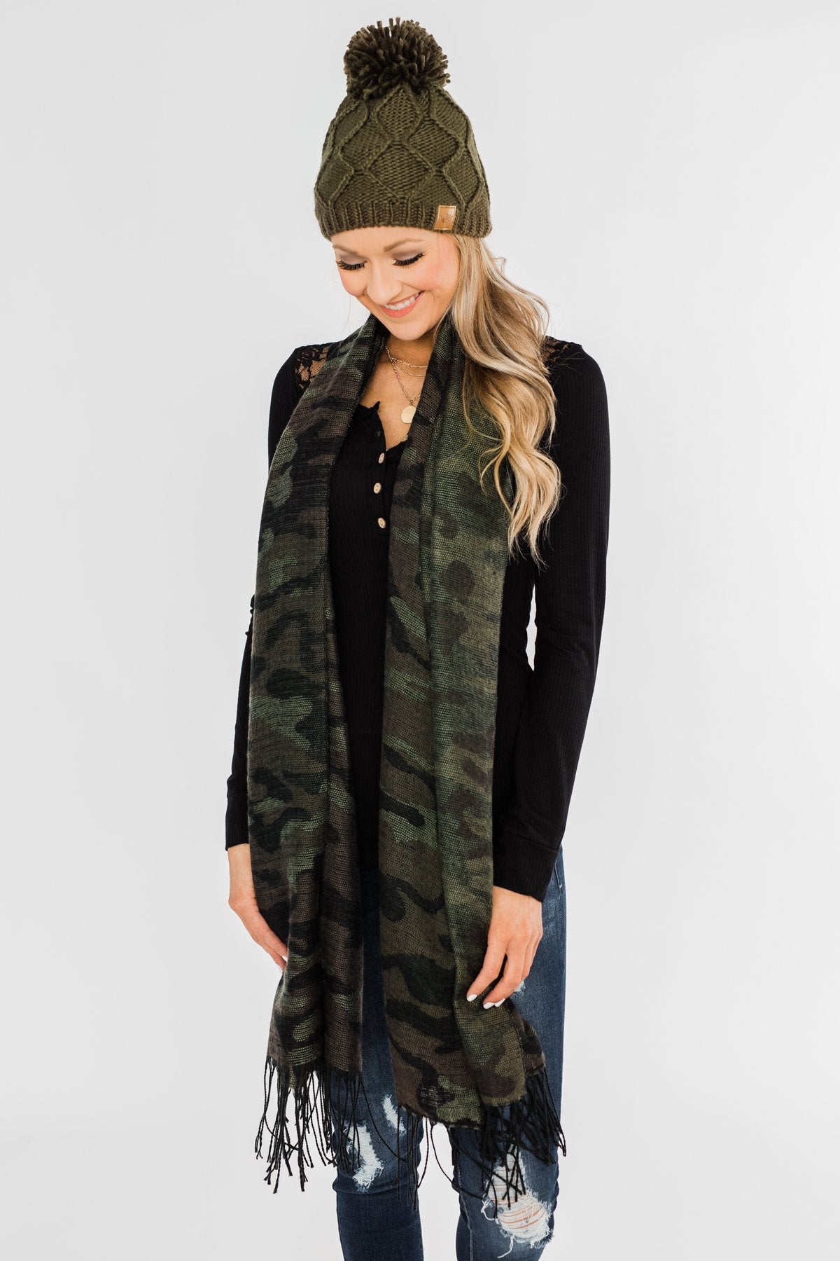 Knit Table Runner Scarf- Camo