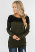 Show Stopper Black Lace Top- Dark Olive