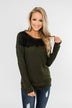 Show Stopper Black Lace Top- Dark Olive