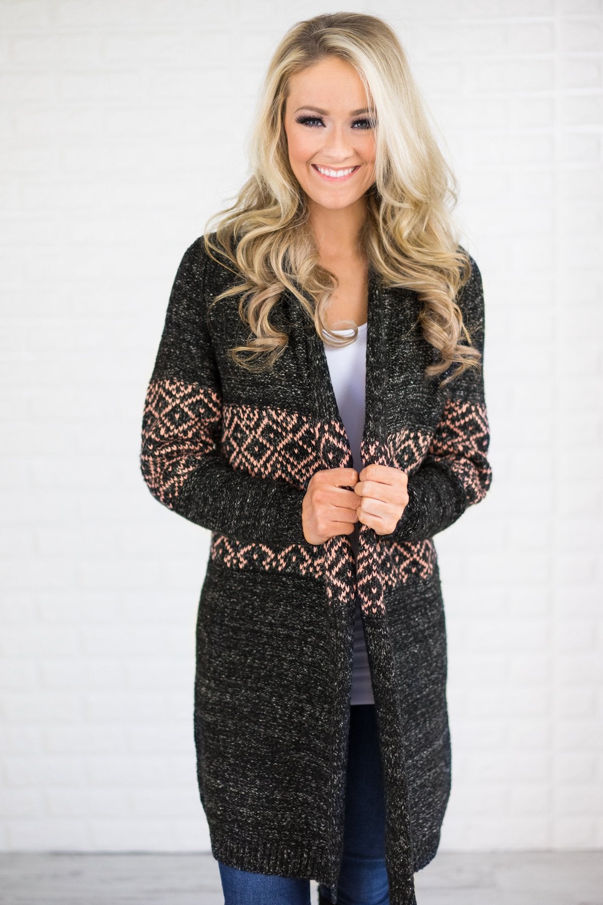 Cozy Sweater Cardigan Charcoal & Pink