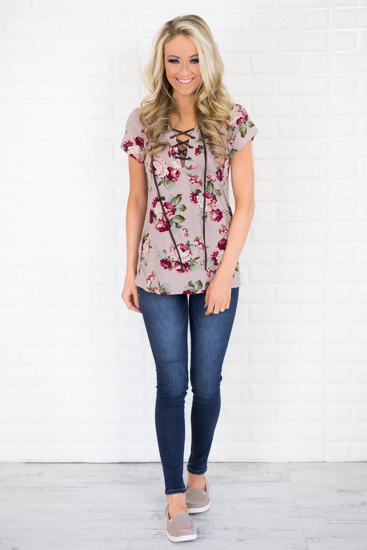 Lace Up Floral Top
