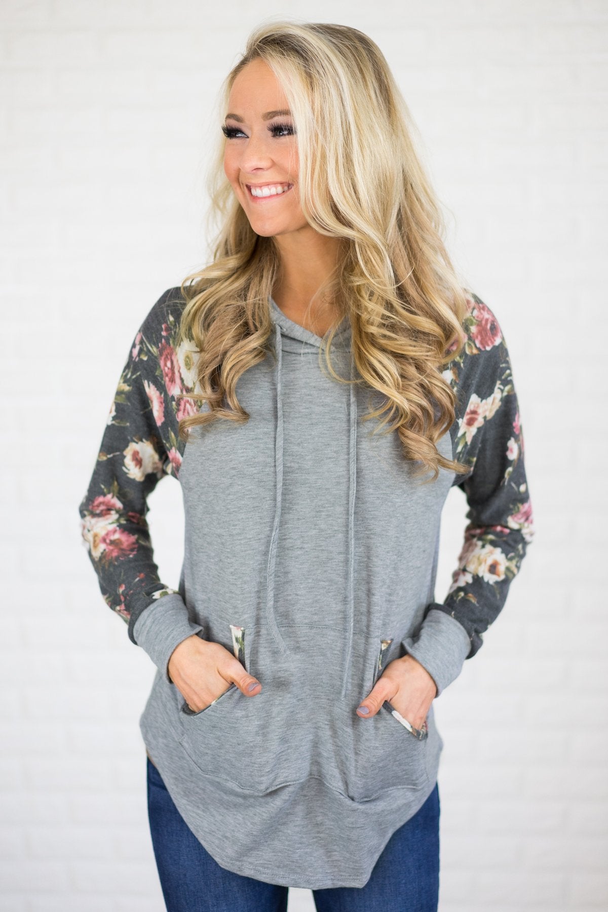 Floral sleeve hoodie shop