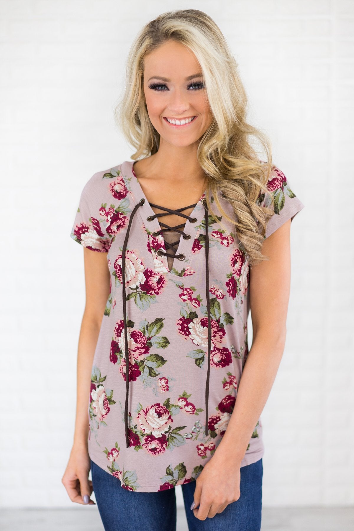 Lace Up Floral Top