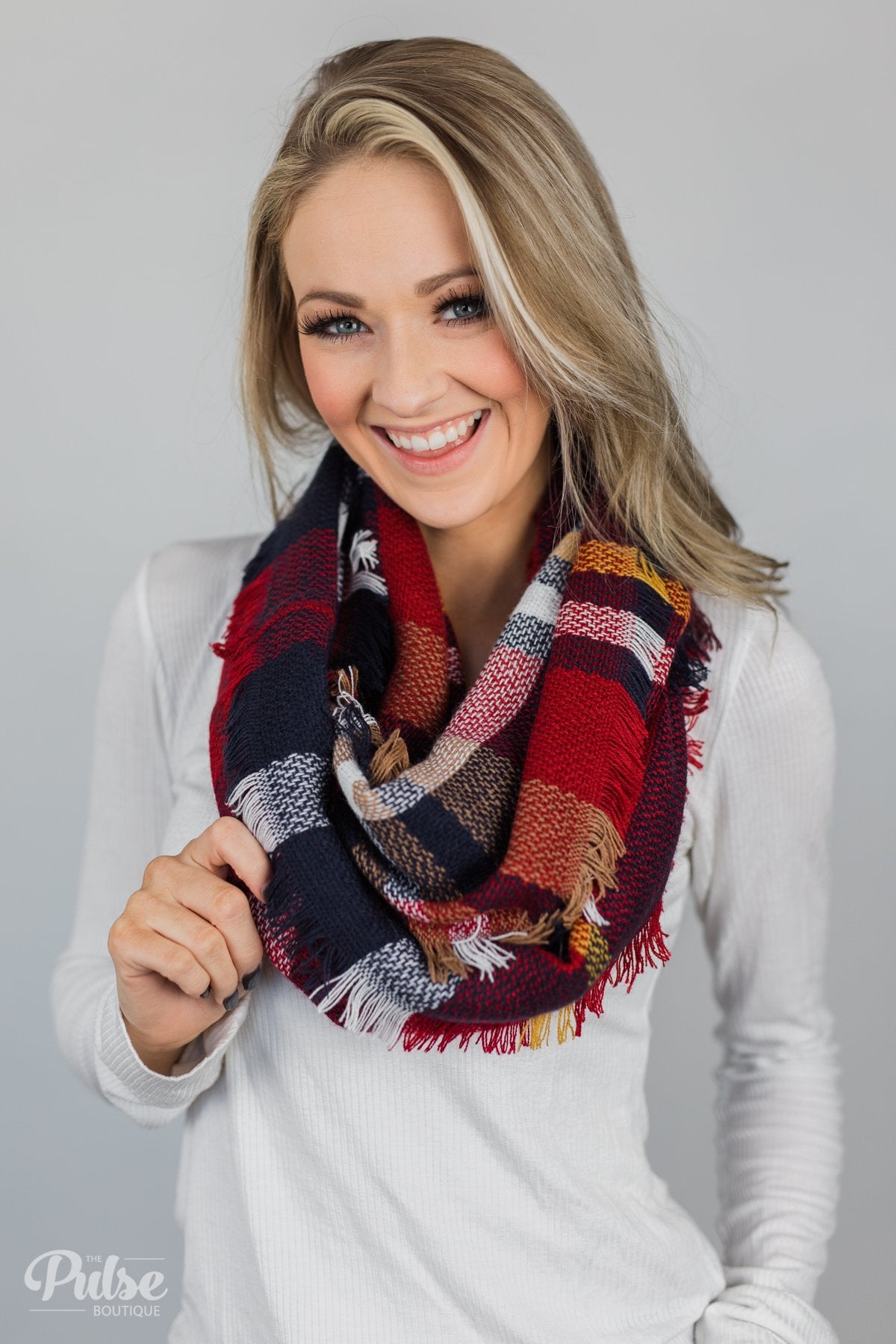 Red & Navy Plaid Infinity Scarf