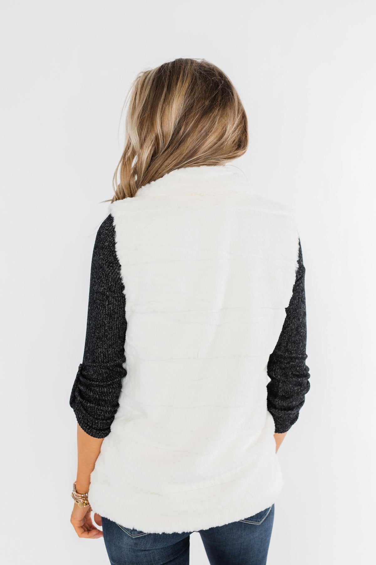 Faux Fur Zip Up Vest- Ivory