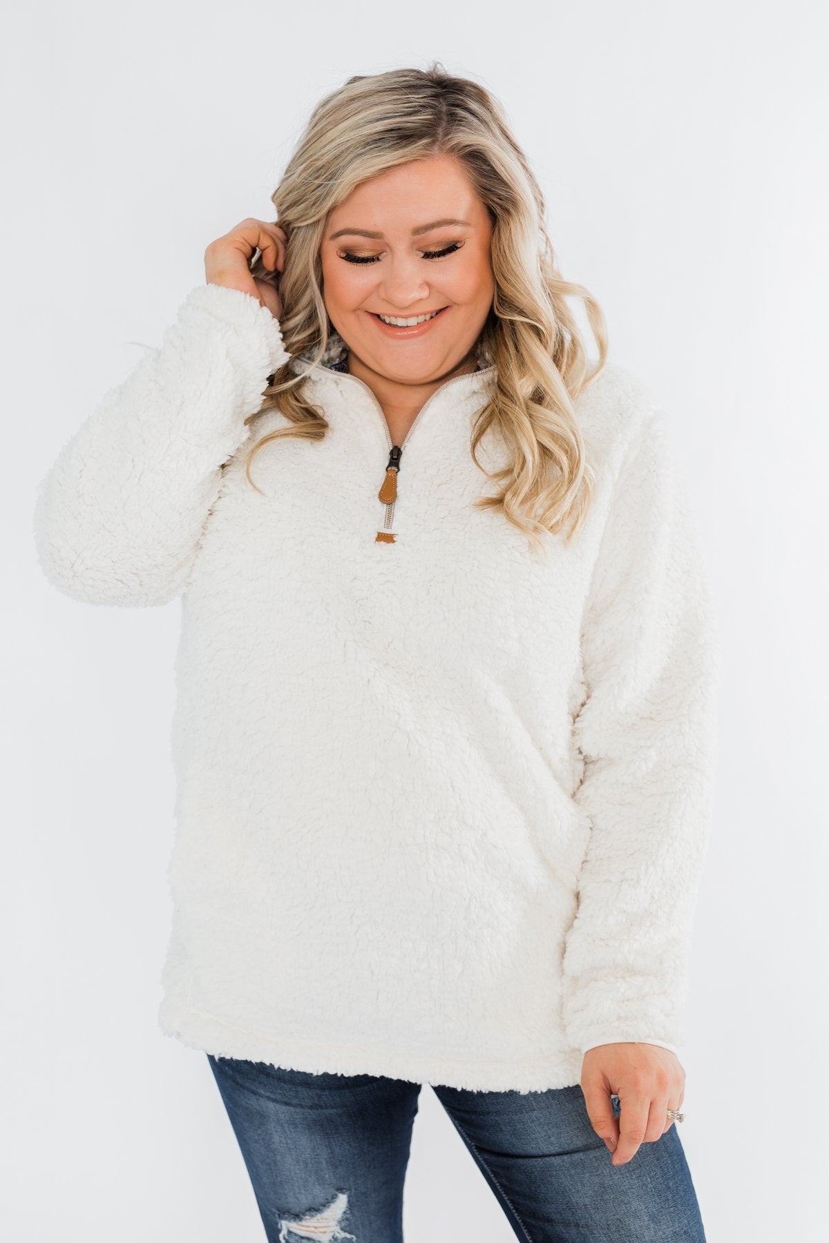 1/4 Zip Frosty Sherpa Pullover- Ivory