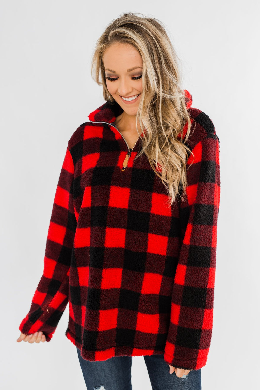 Red Buffalo Check Sherpa Pullover 1/4 Zip Sherpa Pullover- Buffalo