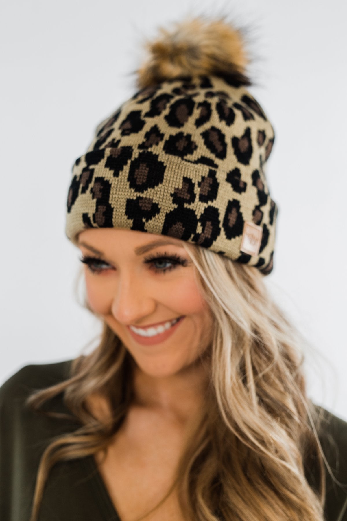 Leopard Pom Beanie- Neutral