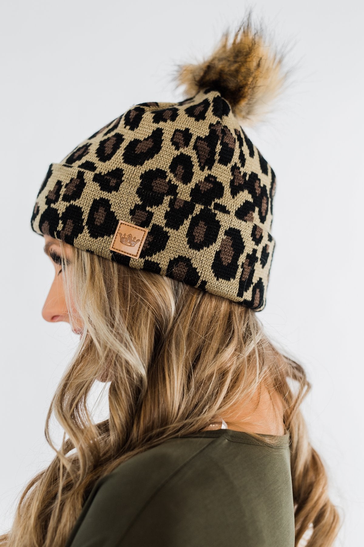Leopard Pom Beanie- Neutral