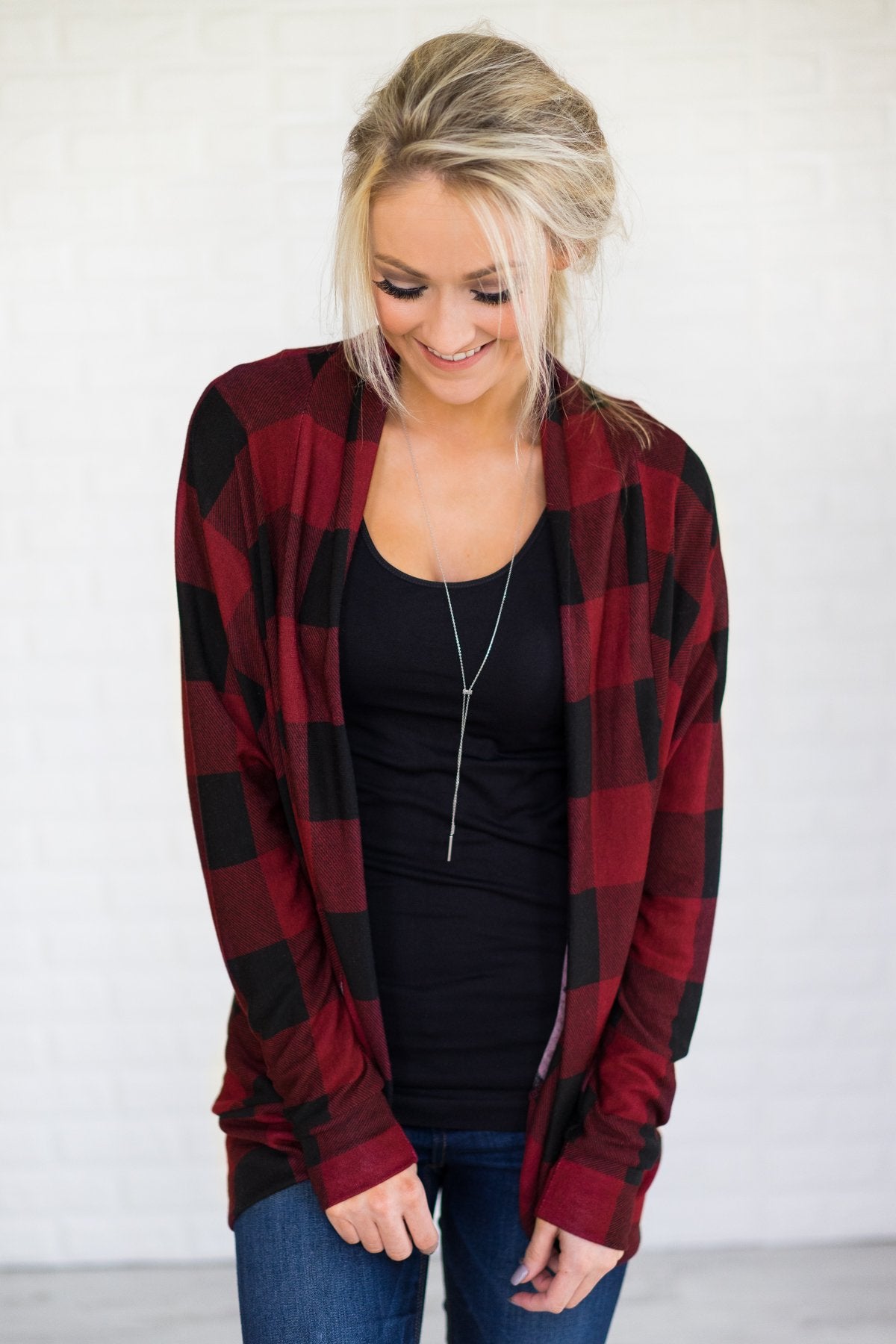 All For You Red Checkered Cardigan