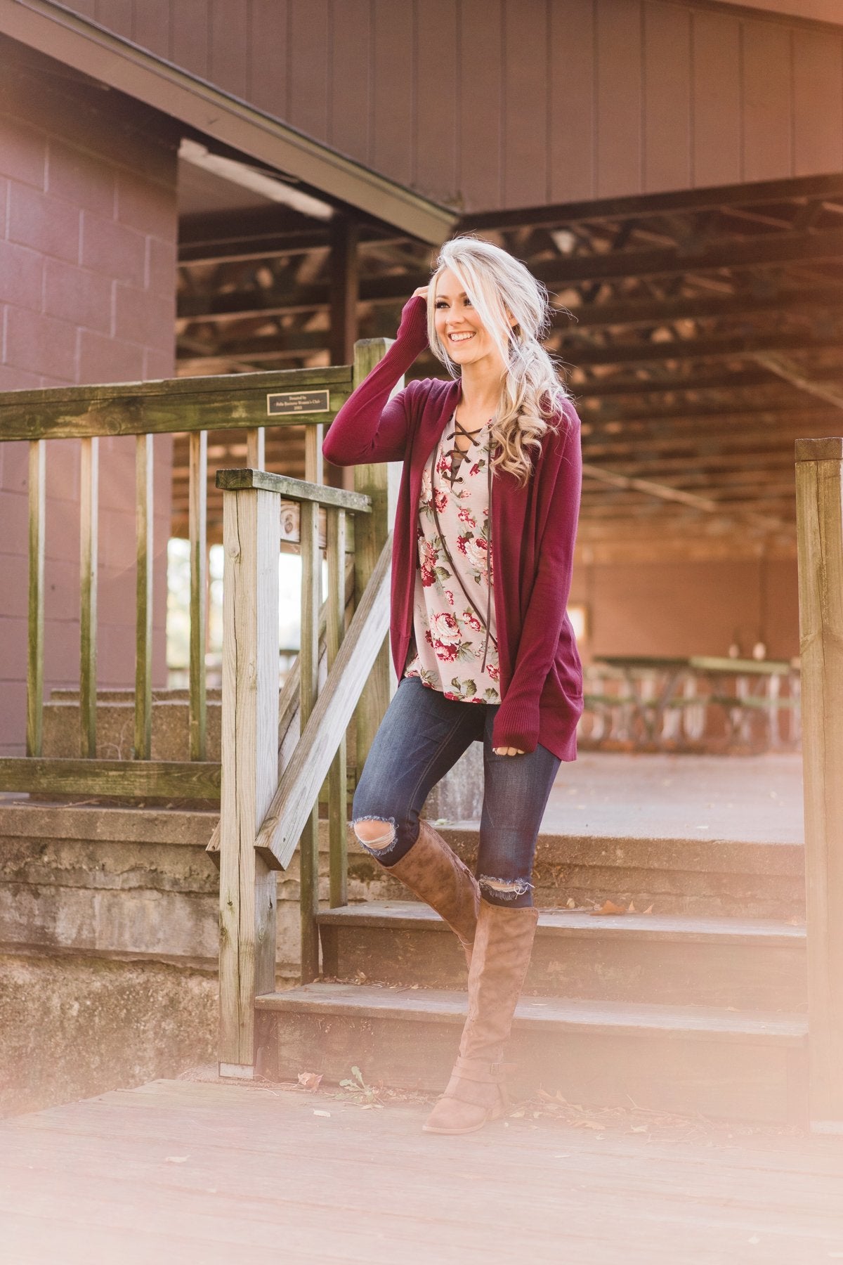 Lace Up Floral Top