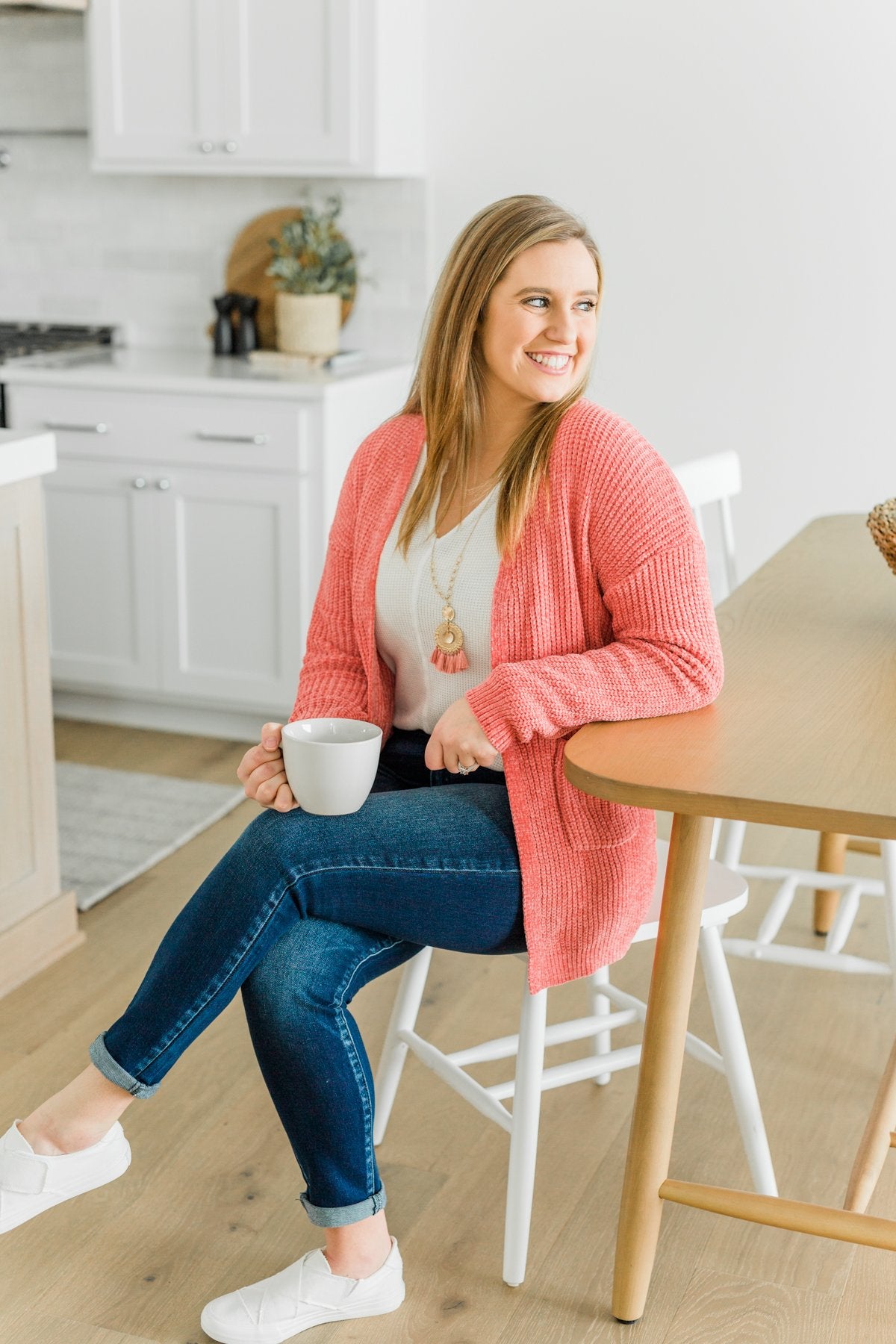 Have My Heart Velvet Chenille Cardigan- Coral