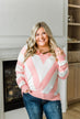 Something Lovely V-Neck Sweater- Flamingo Pink & Off-White