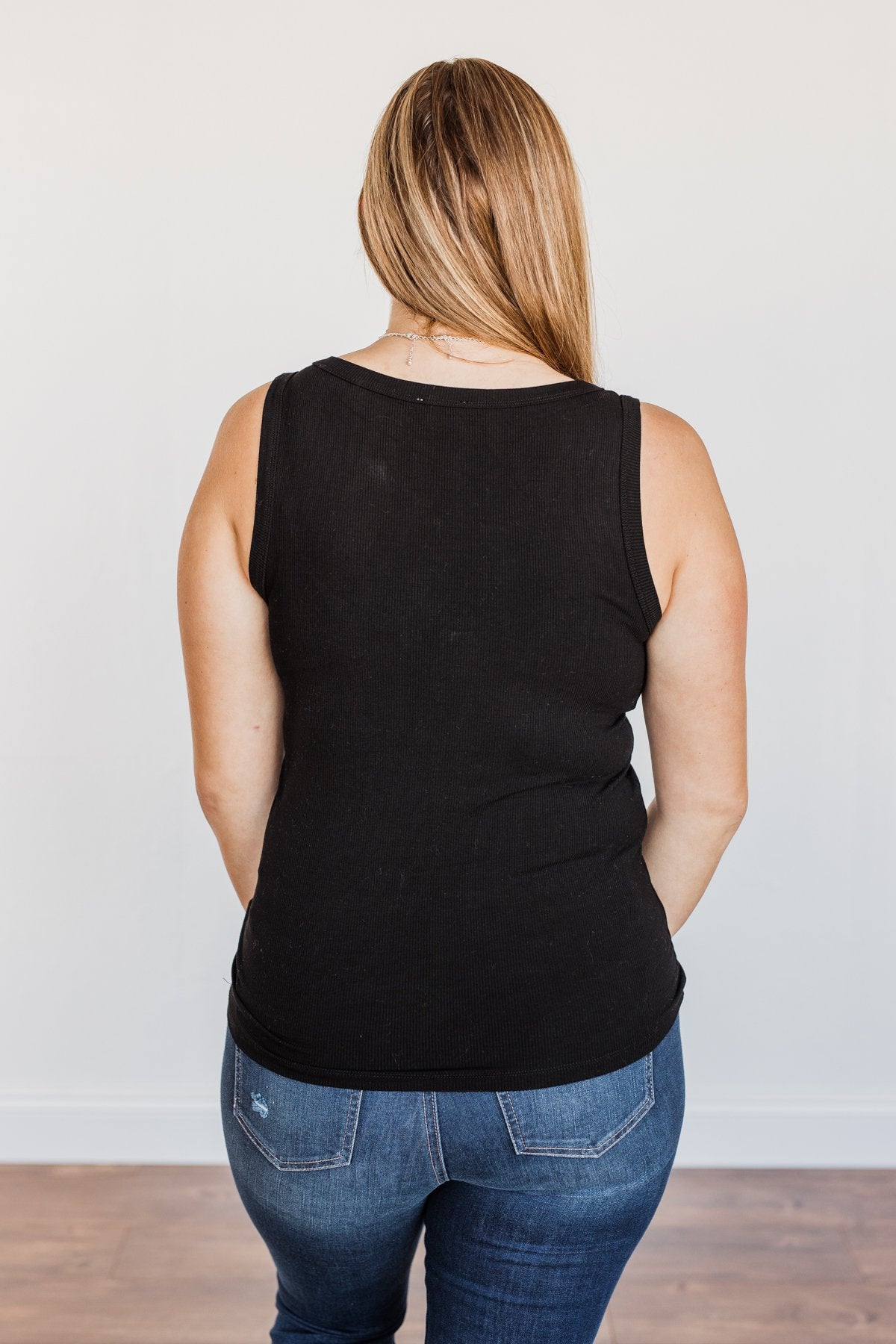 Uplifting Spirits Button Henley Tank Top- Black