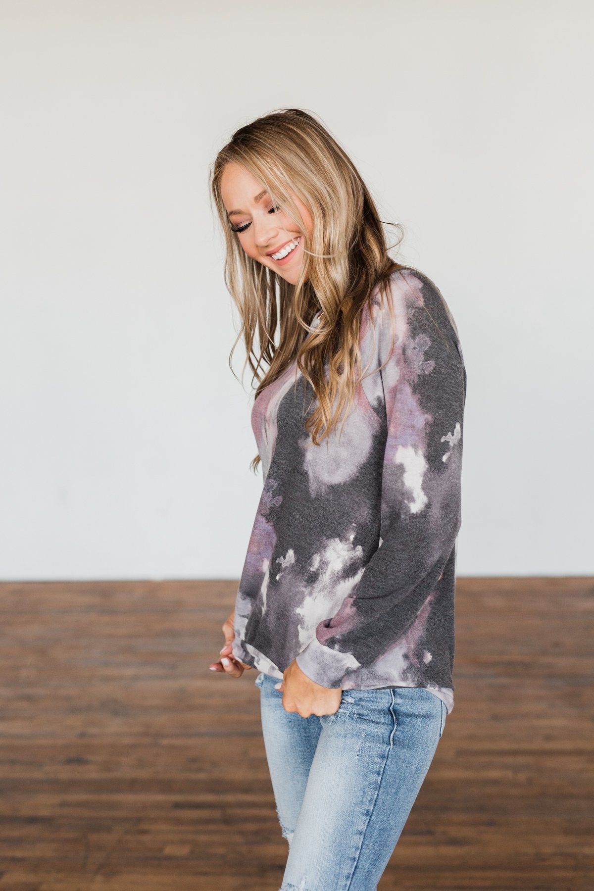 For The First Time Pullover Top- Plum, Charcoal, Ivory