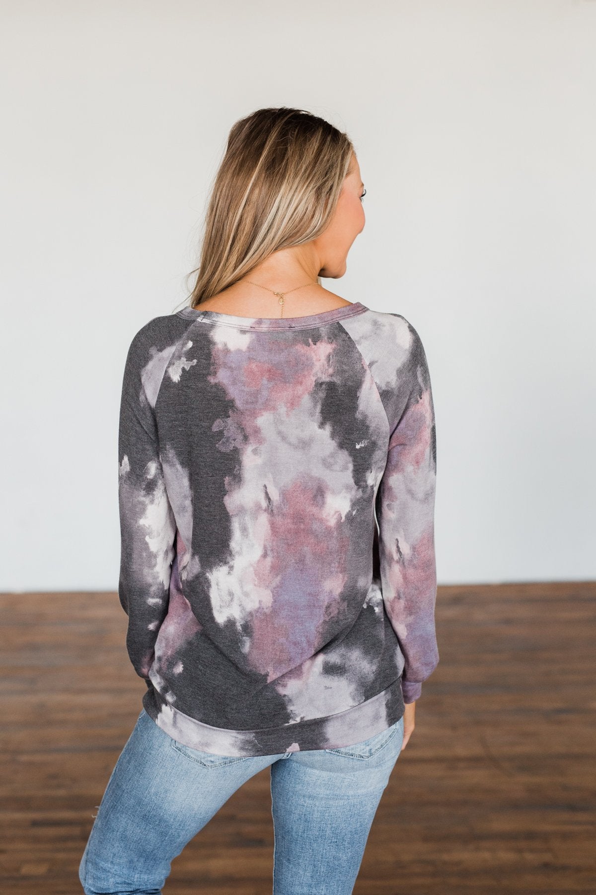 For The First Time Pullover Top- Plum, Charcoal, Ivory