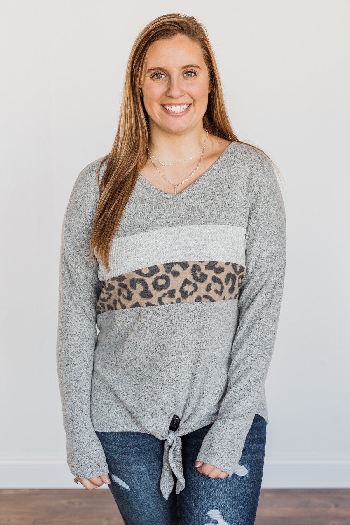 See The Beauty Front Knot Sweater- Grey