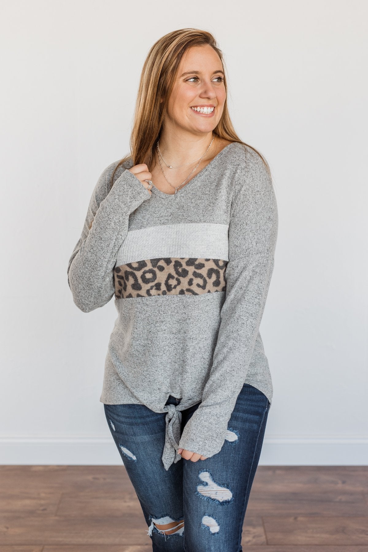 See The Beauty Front Knot Sweater- Grey