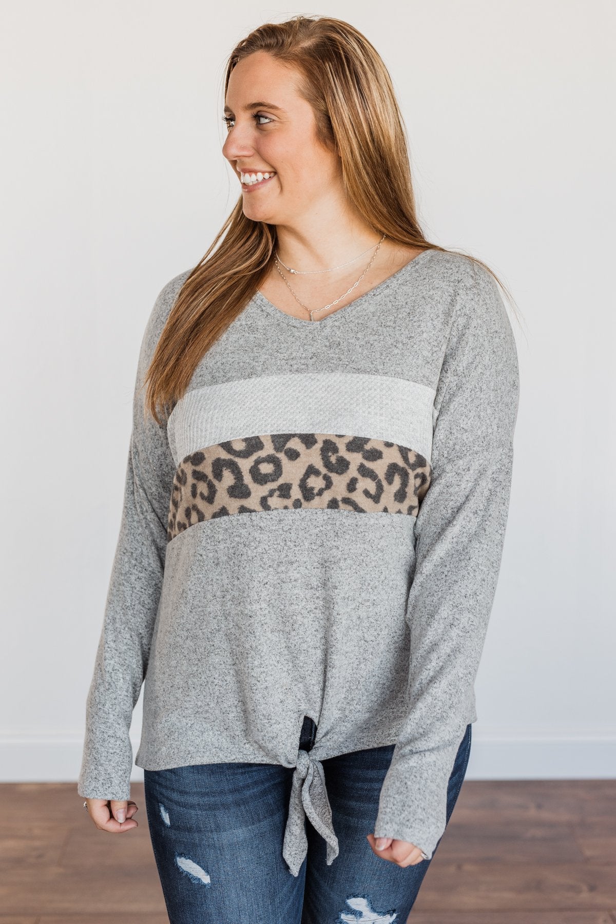 See The Beauty Front Knot Sweater- Grey