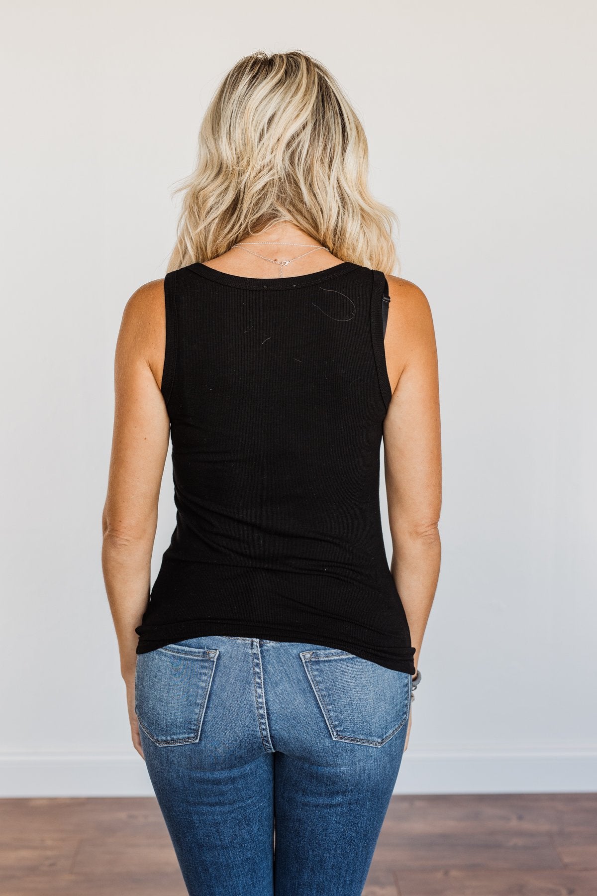 Uplifting Spirits Button Henley Tank Top- Black