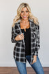 Nights By The Fire Hooded Plaid Top- Black