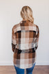 American Beauty Button Plaid Top- Brown & Taupe