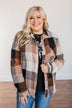 American Beauty Button Plaid Top- Brown & Taupe