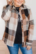 American Beauty Button Plaid Top- Brown & Taupe