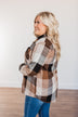 American Beauty Button Plaid Top- Brown & Taupe