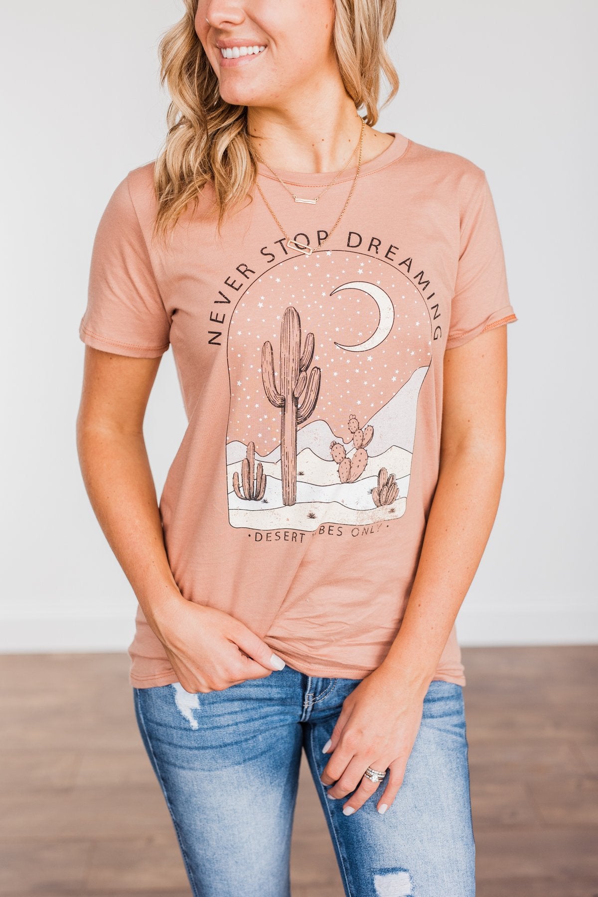 "Never Stop Dreaming" Graphic Tee- Clay