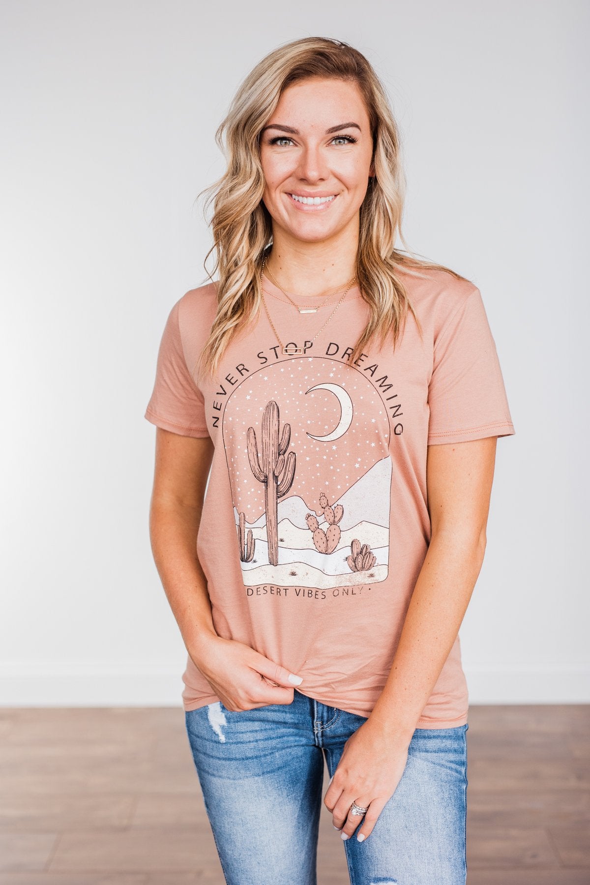 "Never Stop Dreaming" Graphic Tee- Clay