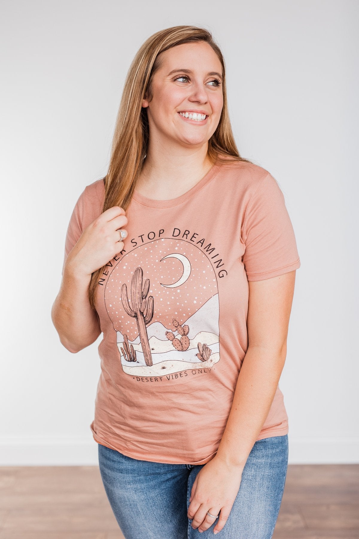 "Never Stop Dreaming" Graphic Tee- Clay