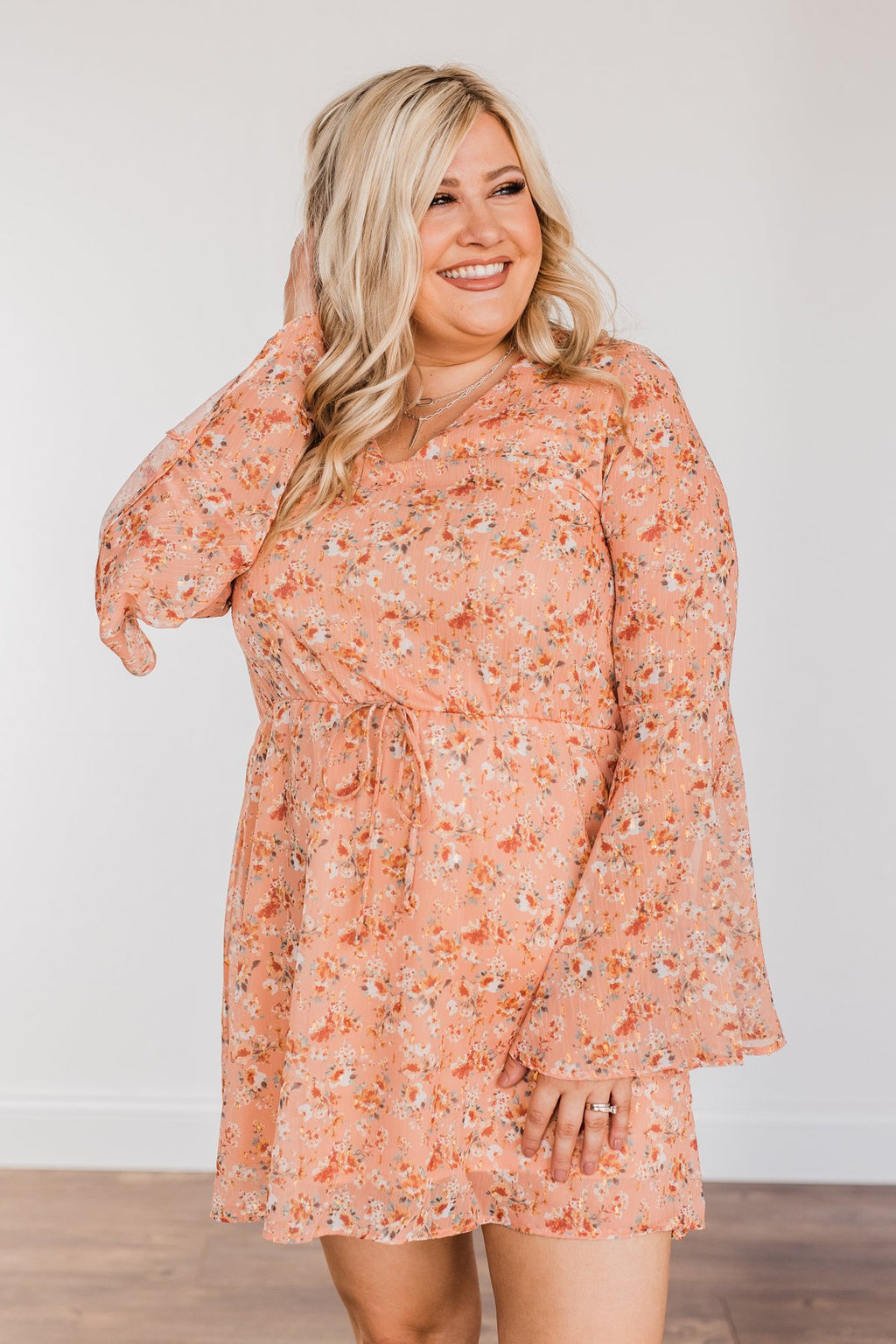 peach long sleeve dress Loveliest Smiles Long Sleeve Dress- Peach