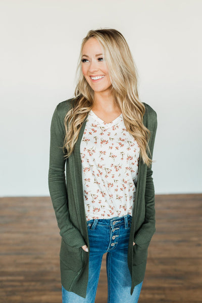 Light Weight Open Front Cardigan- Olive – The Pulse Boutique