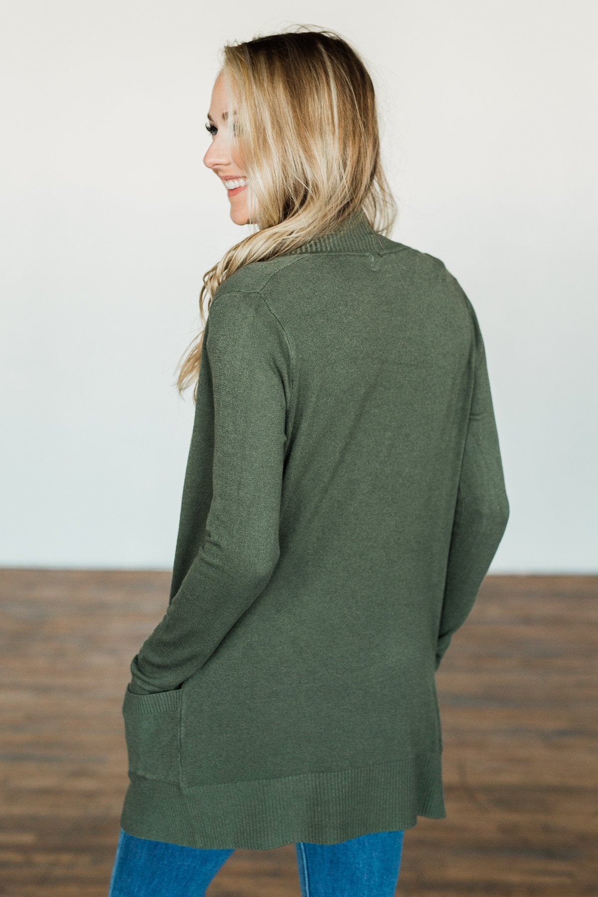 Light Weight Open Front Cardigan- Olive
